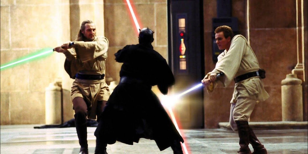 Квай-гон, Оби-Ван и Мол в фильме «Звездные войны: Скрытая угроза»