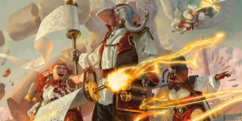 Strixhaven-A-Curriculum-of-Chaos-Lorehold-Pledge-Mages-Bipedal-Elephant-and-human-spell-casters