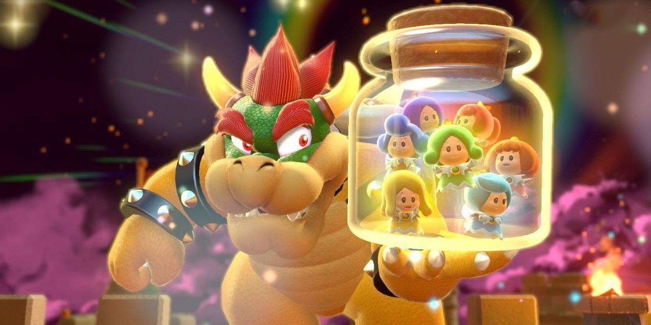 Bowser holding the Sprixies in a jar in Super Mario 3D World
