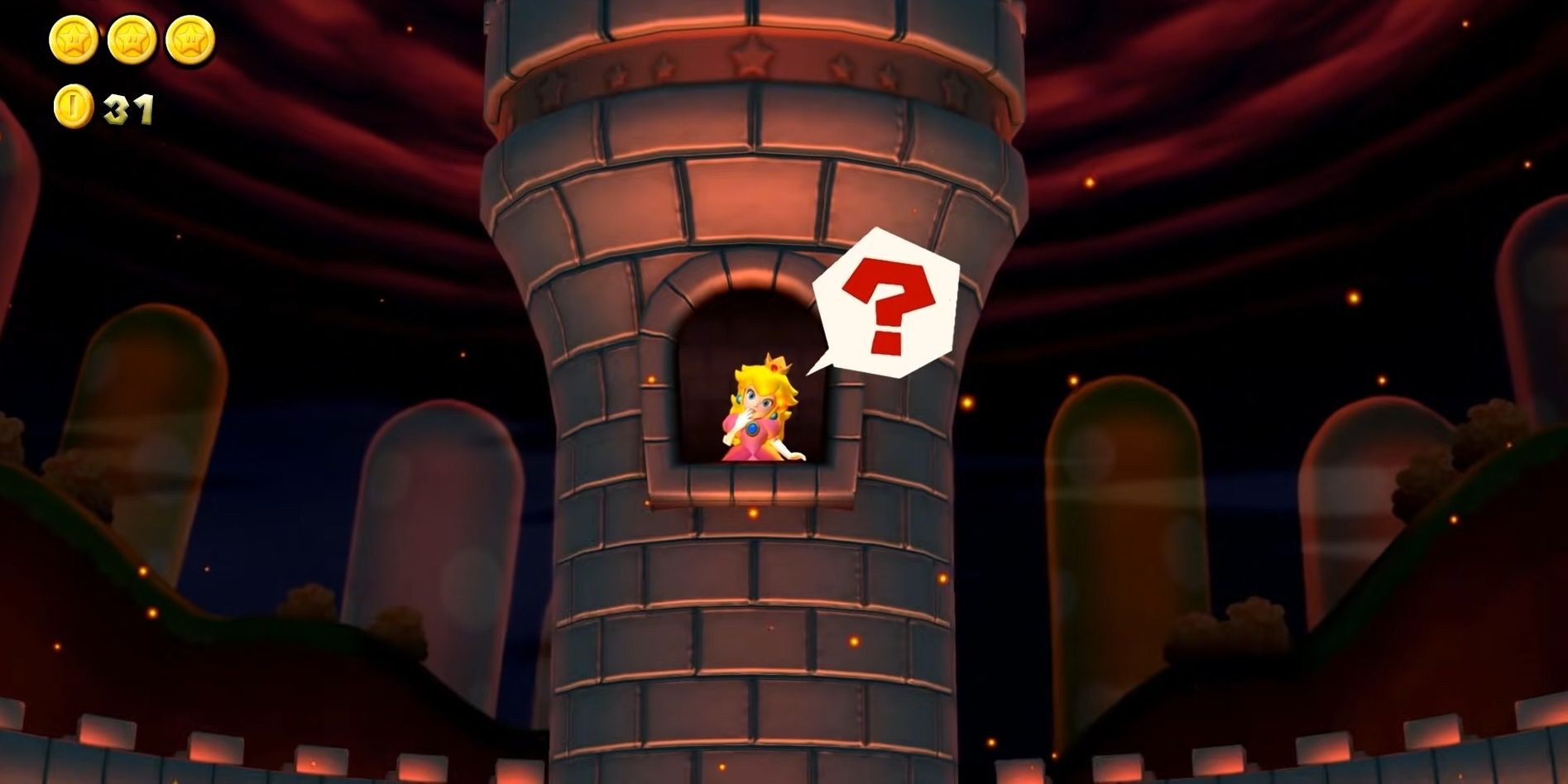 Peach in Bowser's Castle in Super Mario Bros U Deluxe