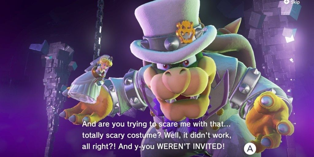 Bowser scared of what Mario is wearing in Super Mario Odyssey