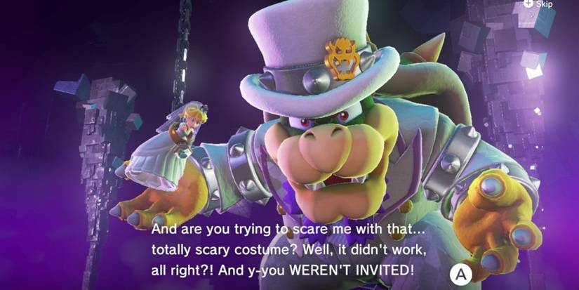 Bowser scared of what Mario is wearing in Super Mario Odyssey