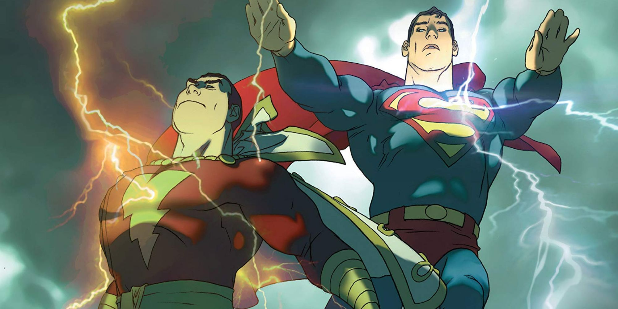 Superman and Shazam in the sky in Superman/Shazam! - First Thunder