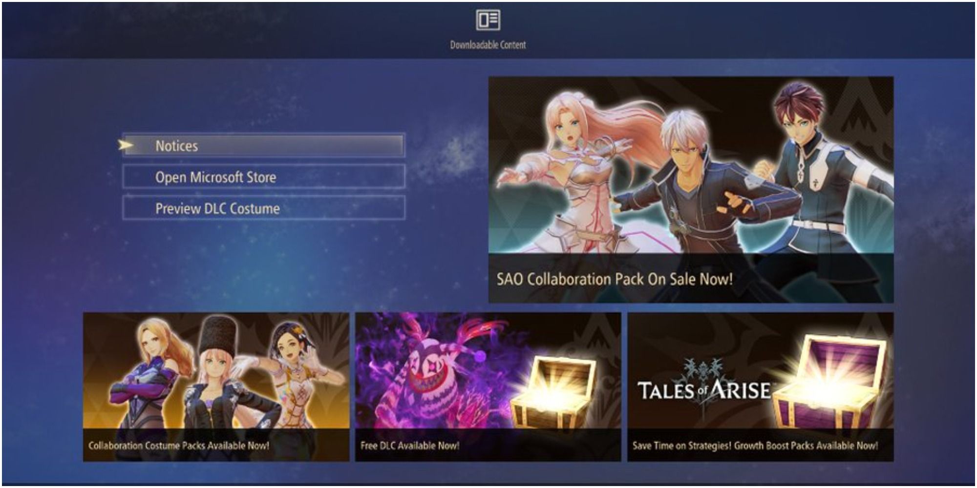 Tales of Arise DLC menu