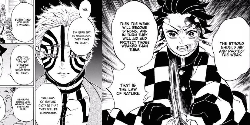 Tanjiro explaining to Akaza what is the true law of nature