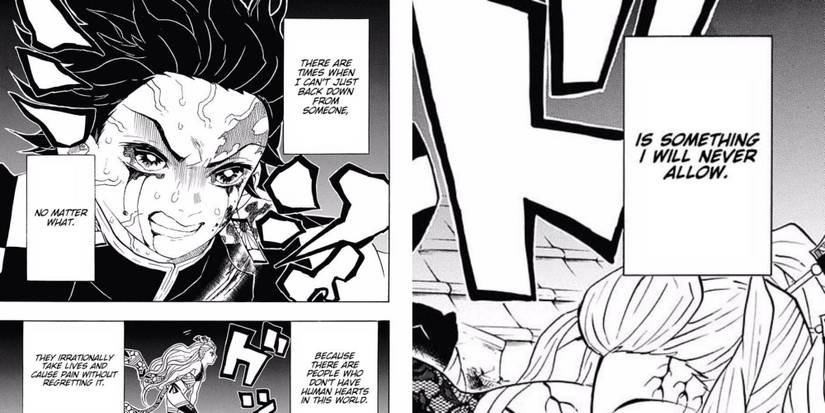 Tanjiro thinking to himself that  he will not allow Demon's aggression