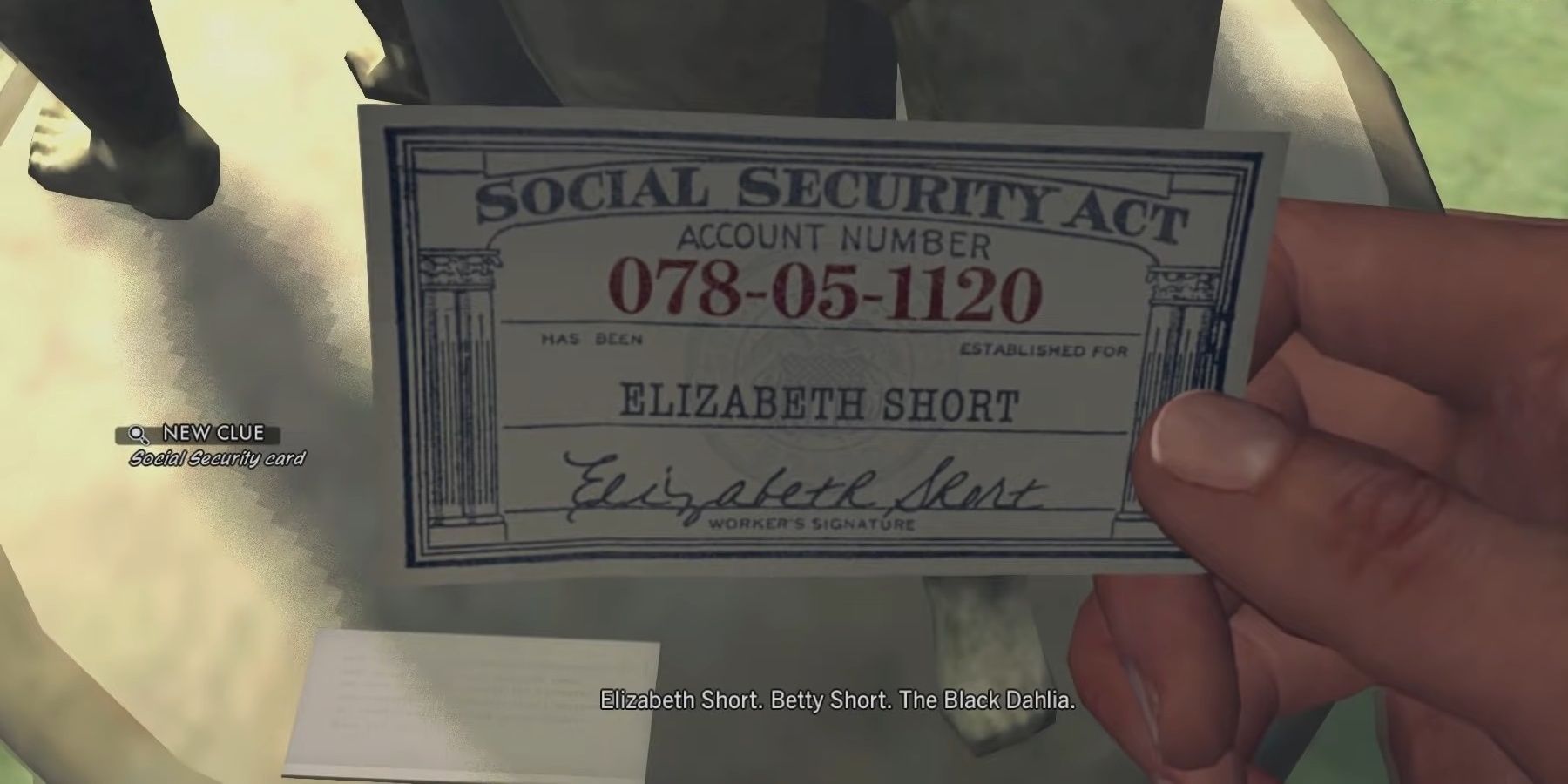 Elizabeth Short's Social Security Card From LA Noire