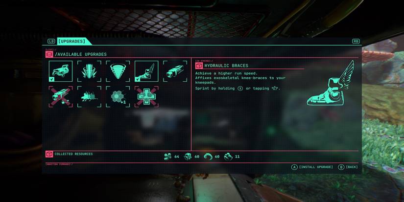 The upgrade menu from The Gunk