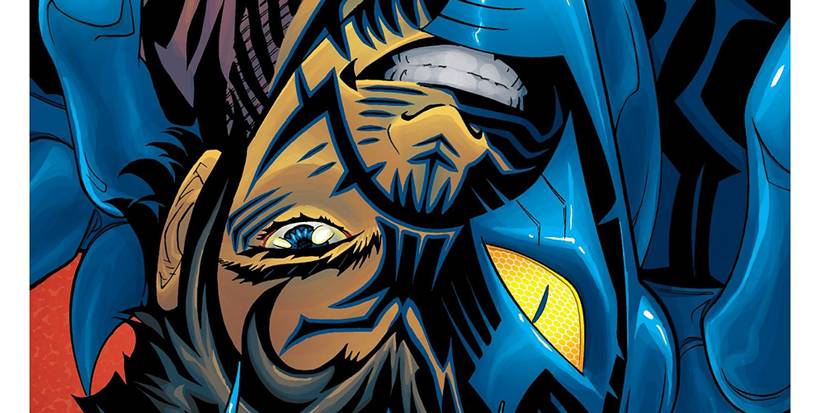 Closeup of Blue Beetle's face in The More Things Change
