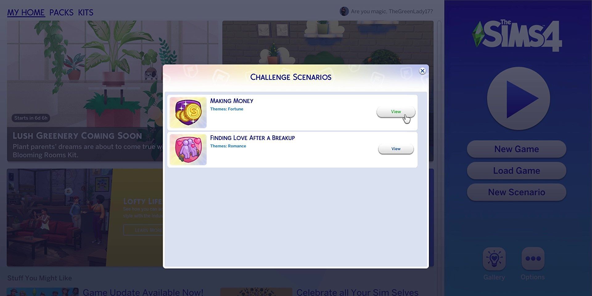The Sims 4 choosing scenarios