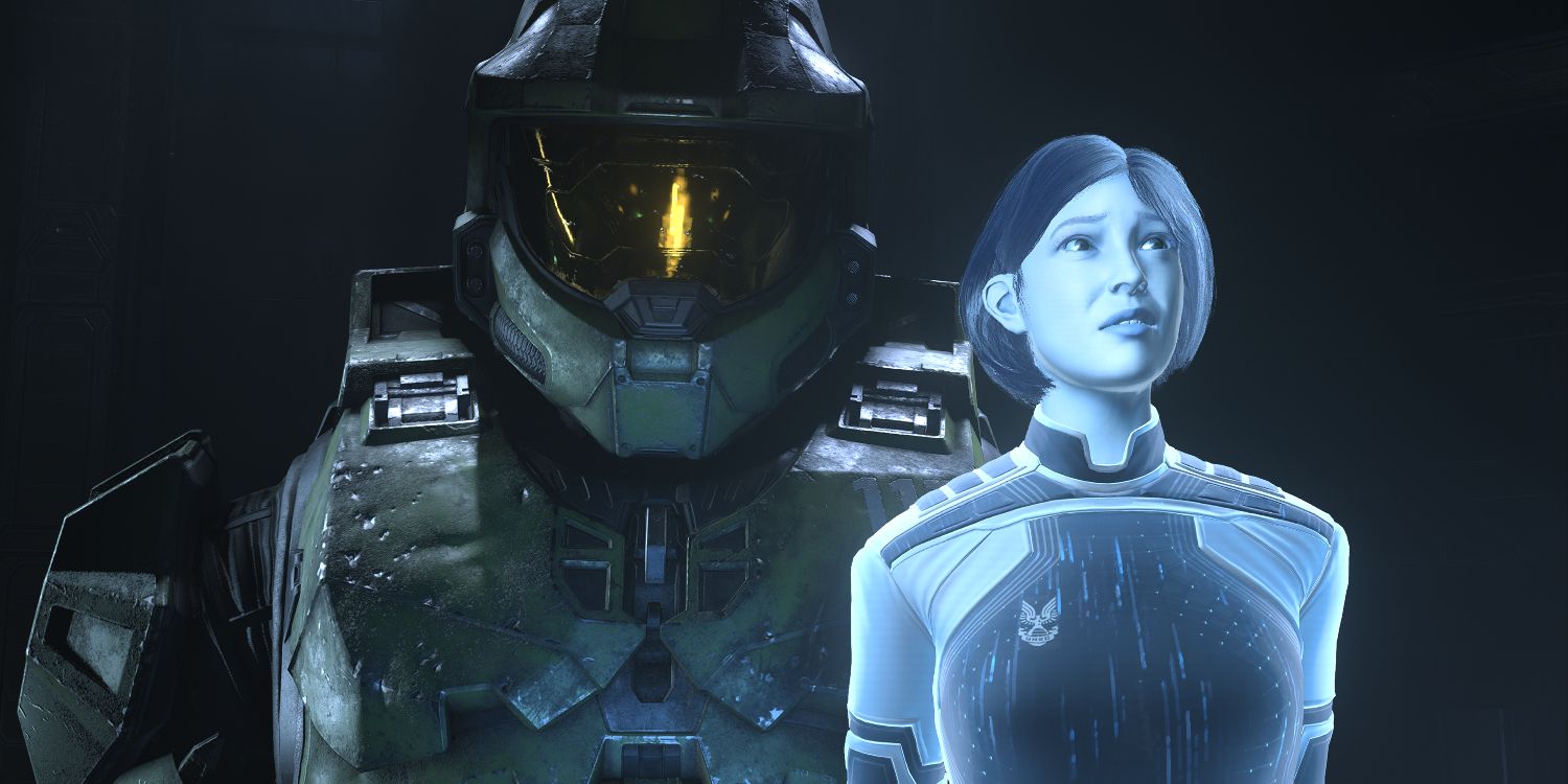a glowing, blue hologram of a woman in military attire standing in front of a large, green-armored soldier