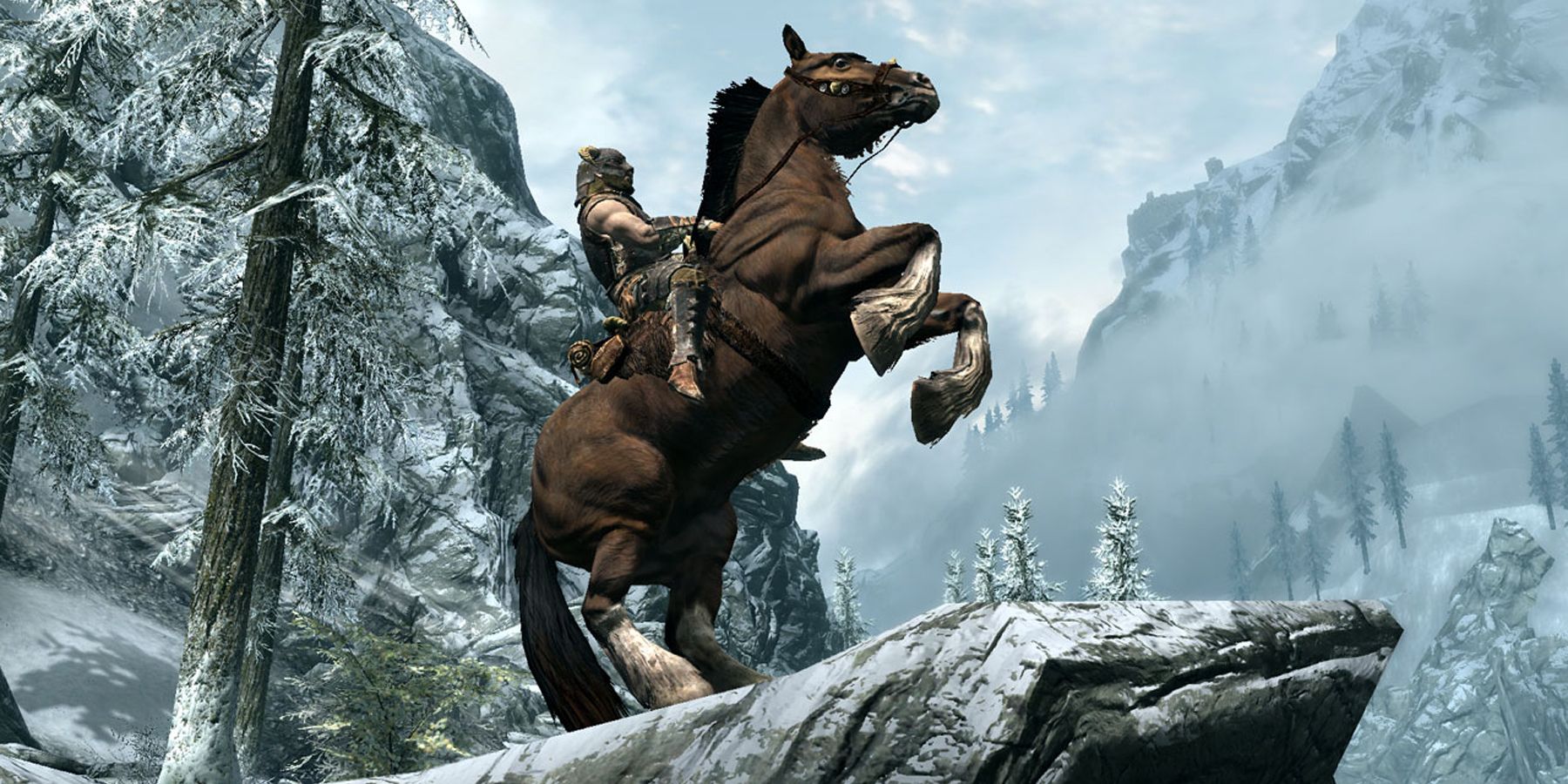 The Elder Scrolls Skyrim лошадь, вздыбленная горой
