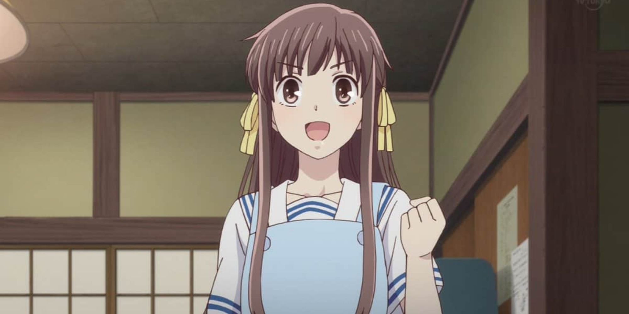 Tohru Honda wearing an apron and looking determined