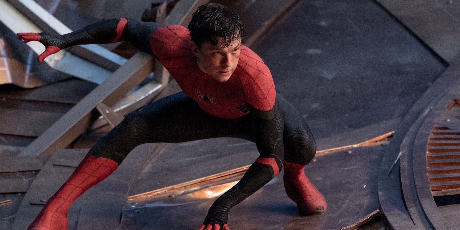 Tom Holland as Peter Parker in the final battle of Spider-Man No Way Home