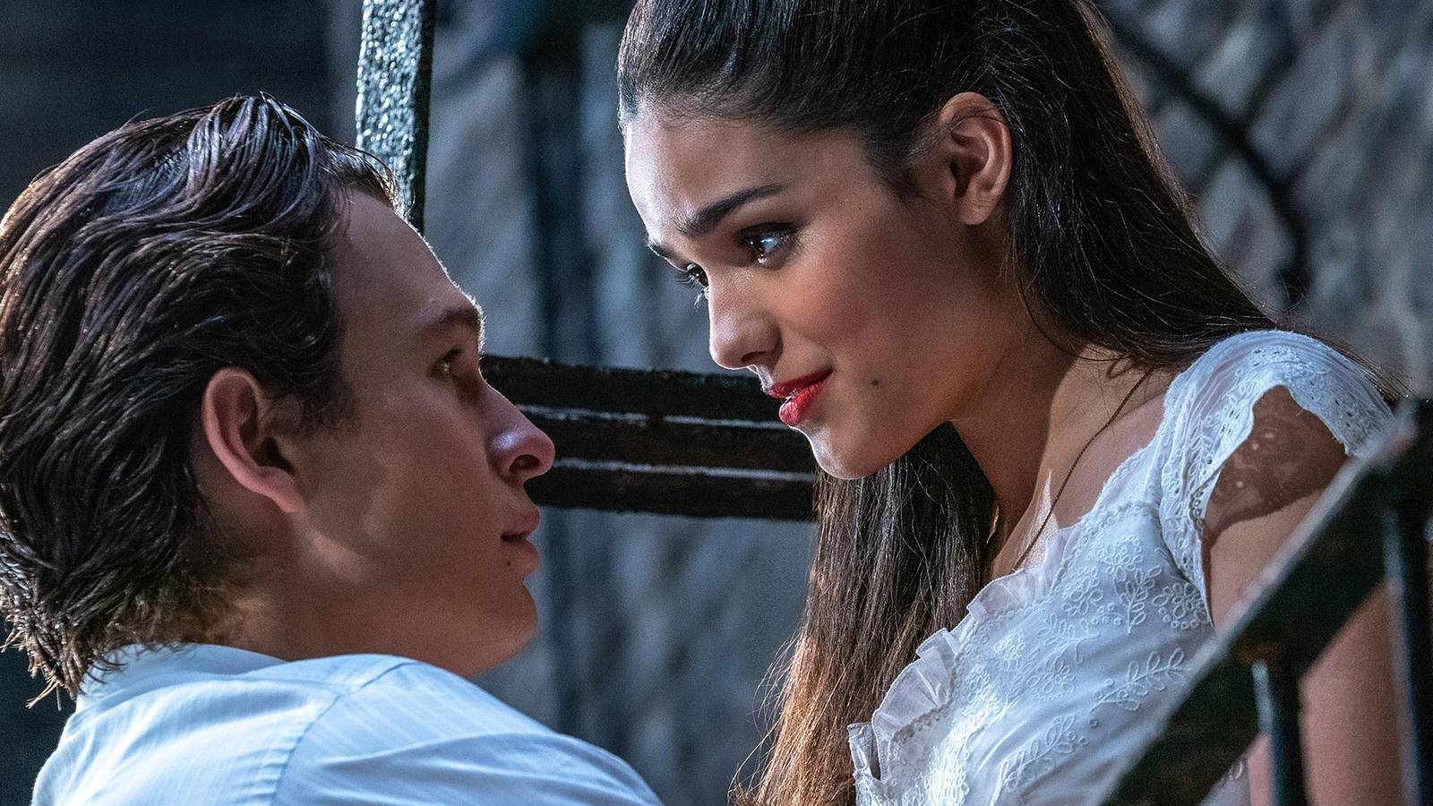 Tony and Maria on the fire escape in West Side Story