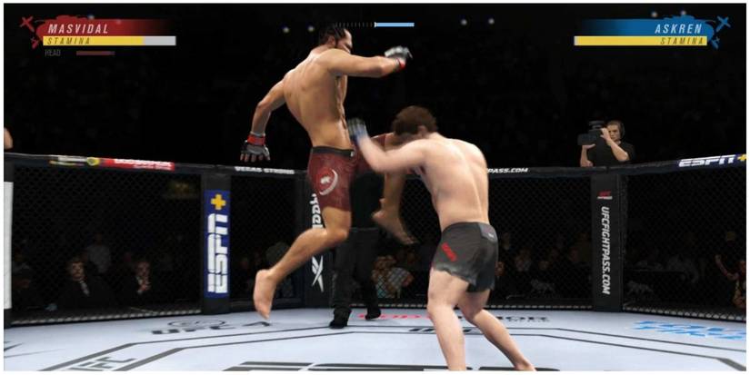 Jorge Masvidal landing the flying knee on Ben Askrin