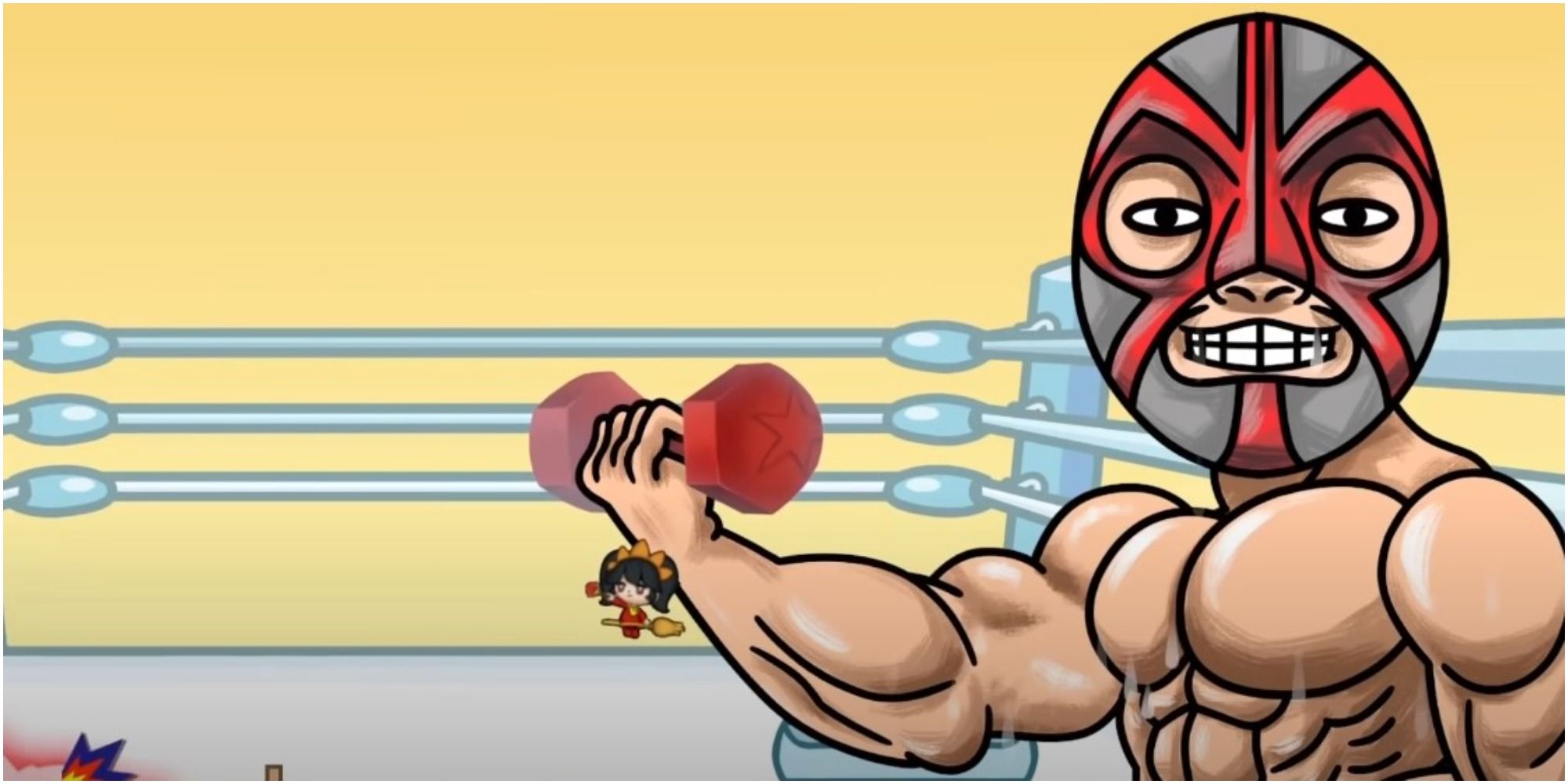 WarioWare Get It Together! Lifting The Curling Arm On The Luchador