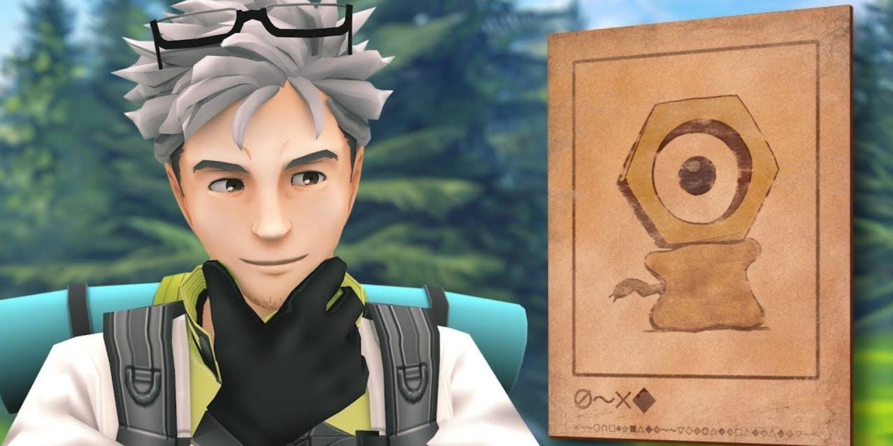 Профессор Уиллоу из Pokemon GO выглядит задумчивой рядом с фотографией Мелтана