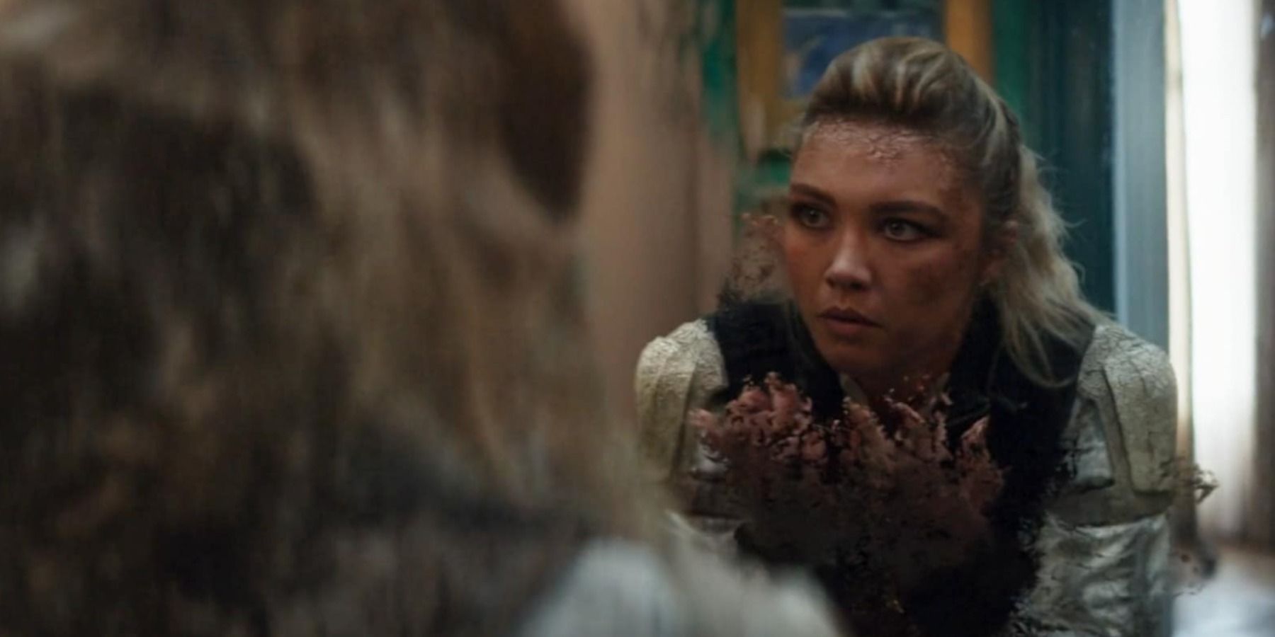 Yelena Belova turns to ash during the Snap flashback in Hawkeye