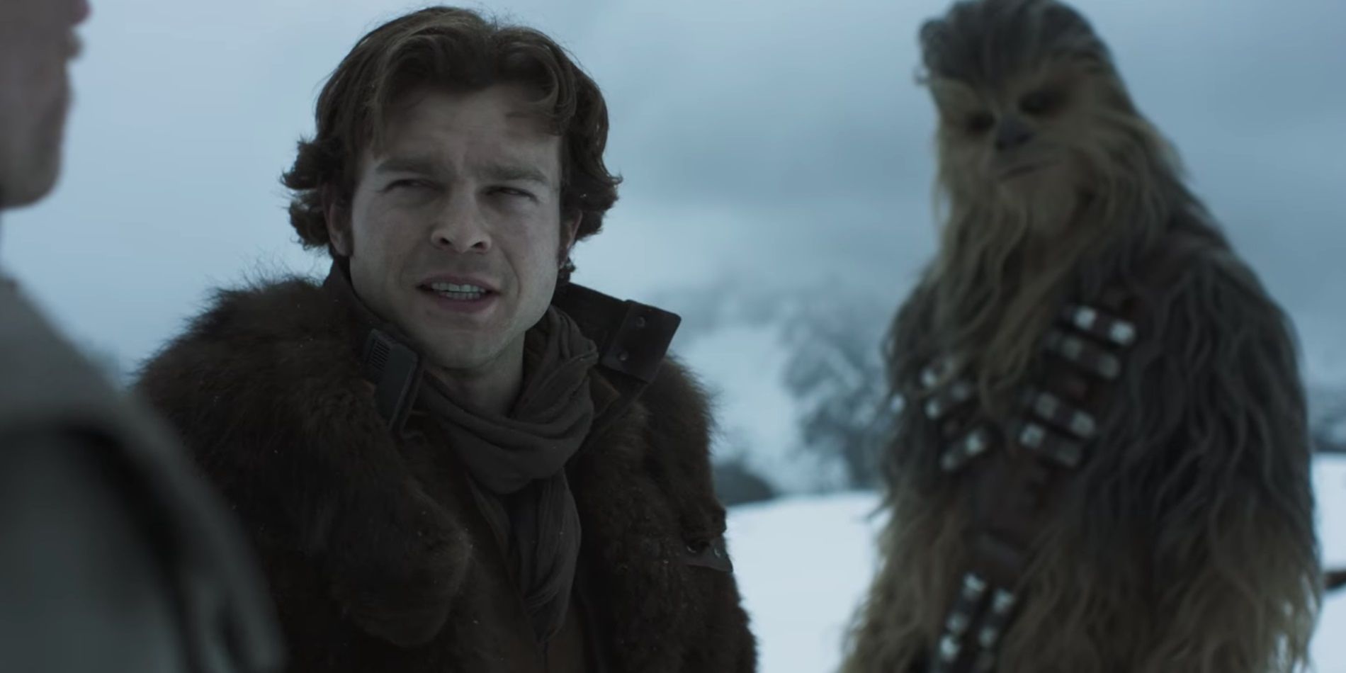 Young Han and Chewie in the snow in Solo A Star Wars Story
