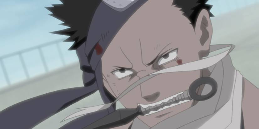 Zabuza has a kunai in his mouth