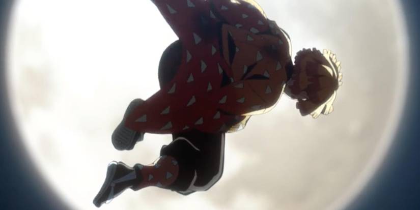 Zenitsu Jumping In Front Of Moon Demon Slayer