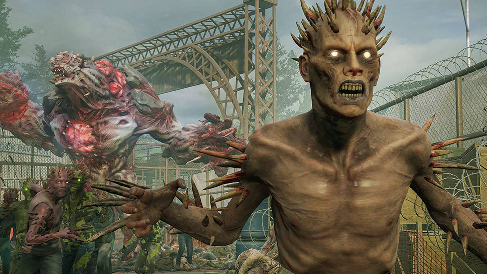 Image from Back 4 Blood showing some common Ridden with an Ogre in the background.