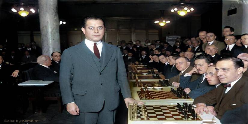 Capablanca playing multiple games of chess