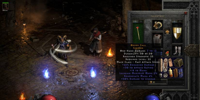 Diablo 2 Resurrected Crafted Scepter Equipped On The Player
