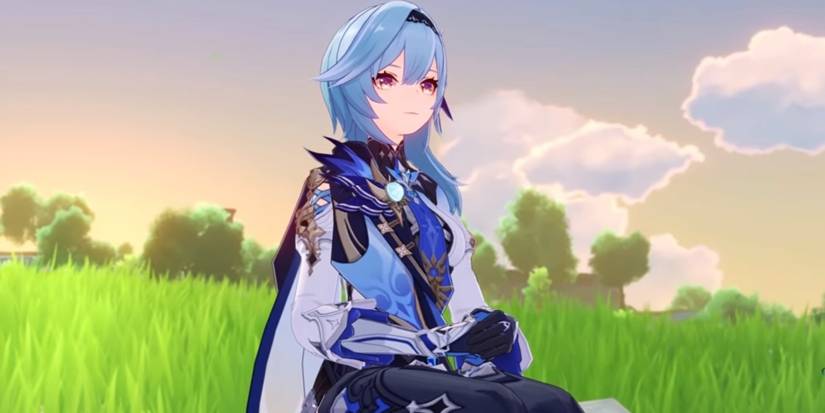 eula sitting on a rock and looking far away