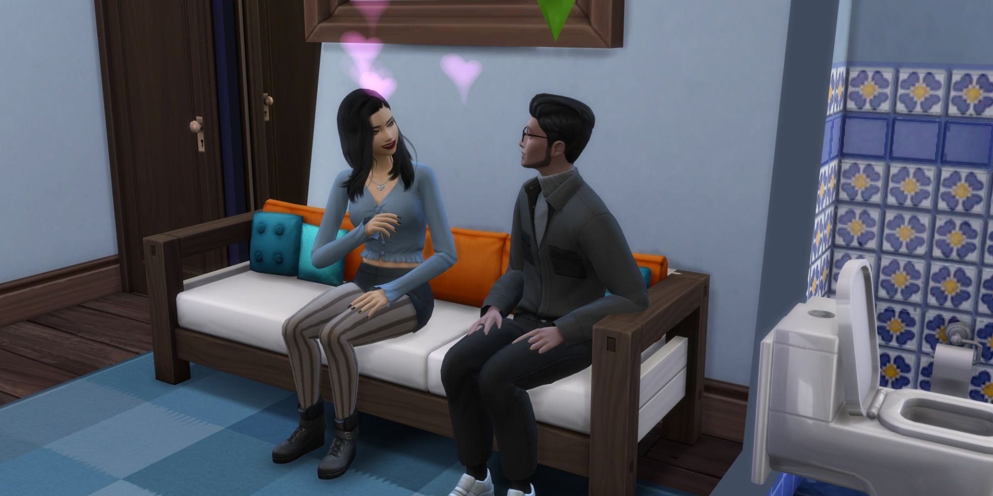 female sim is doing romantic interactions with male sim