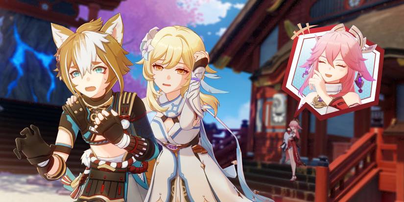 genshin impact gorou lumine female traveler yae miko hangout photograph