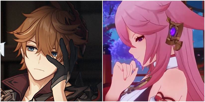 genshin impact tartaglia childe yae miko split image