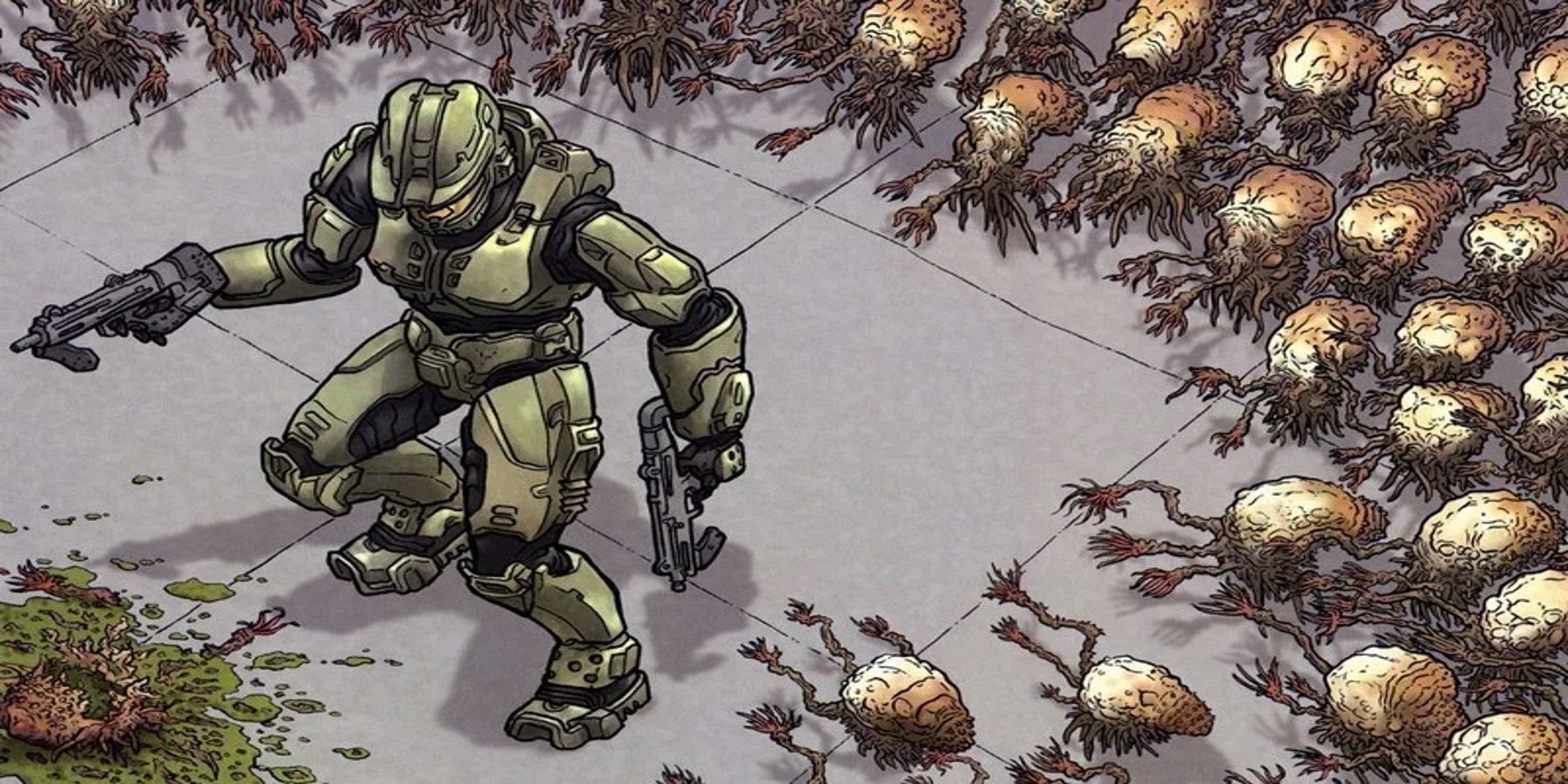 halo comics master chief surrounded by flood
