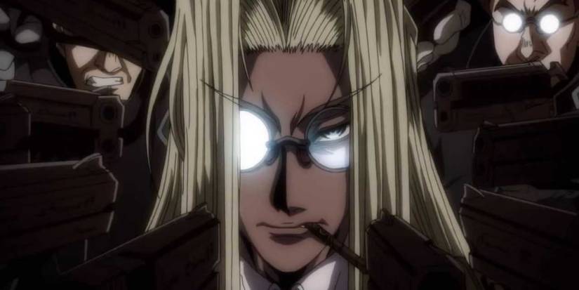integra van hellsing close up surrounded by guns