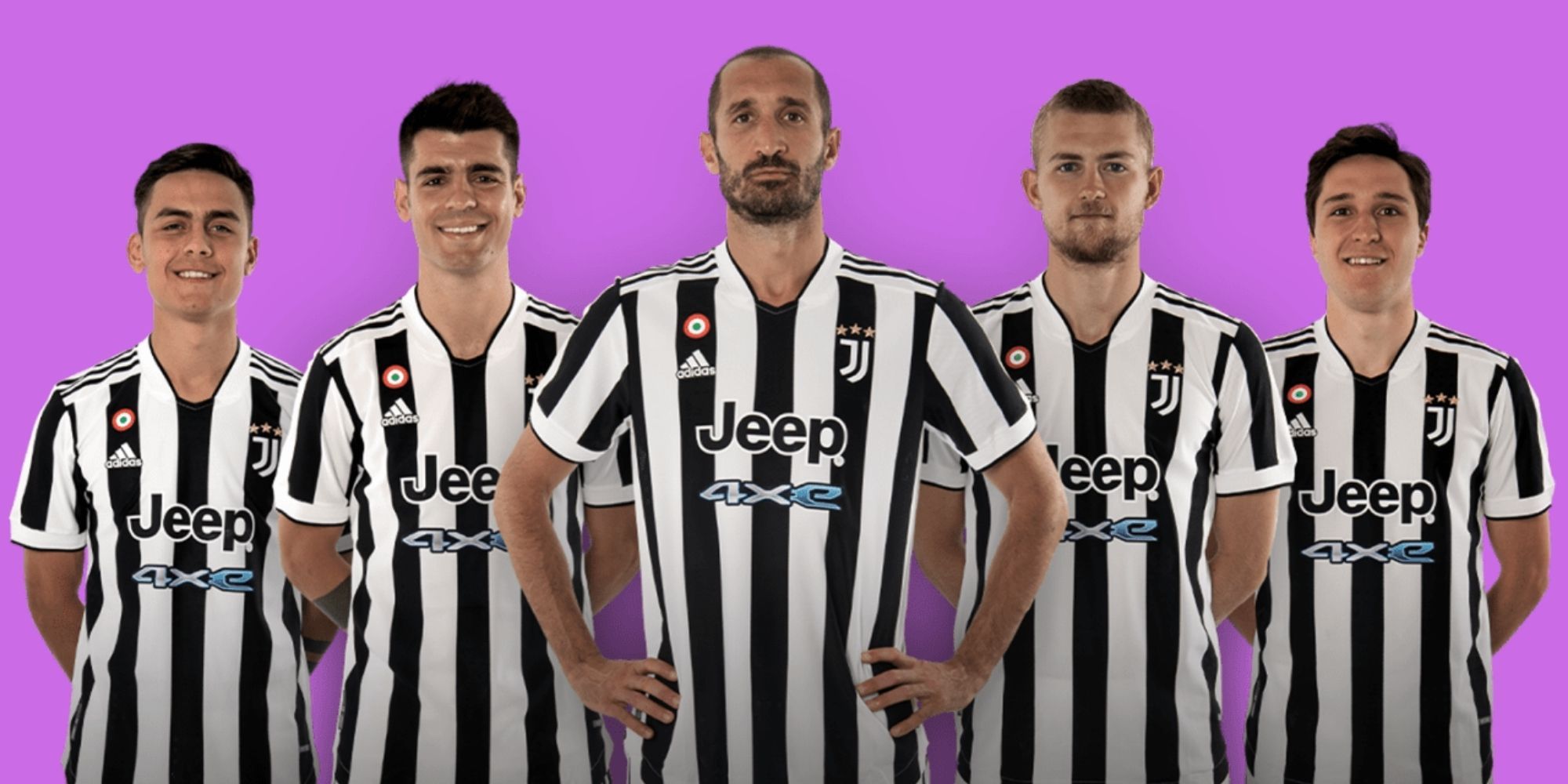 Image of Juventus football team over a purple background.