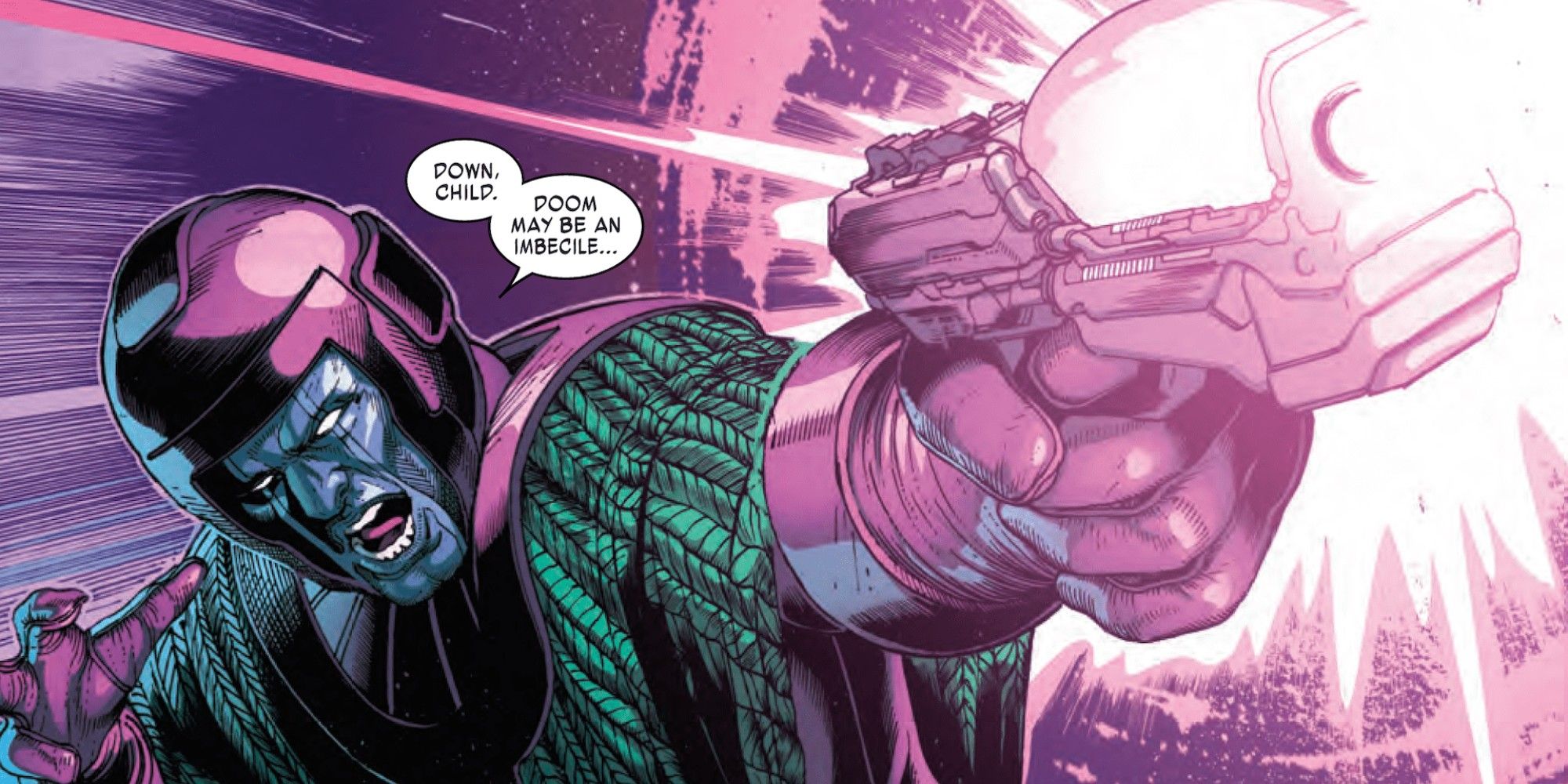 kang the conqueror with his weapon