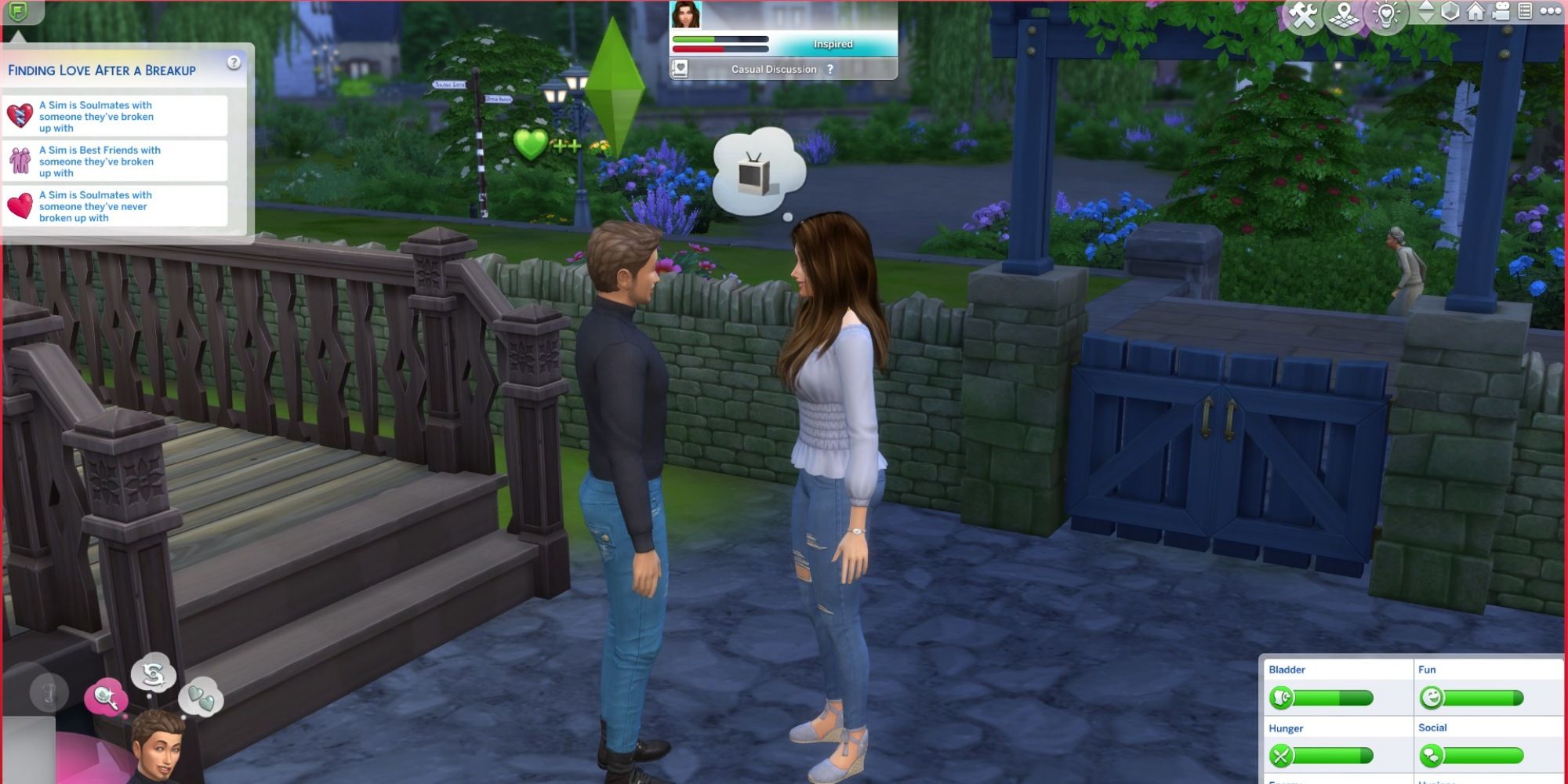 male and female sim has their friendship bar green while their romance bar is red