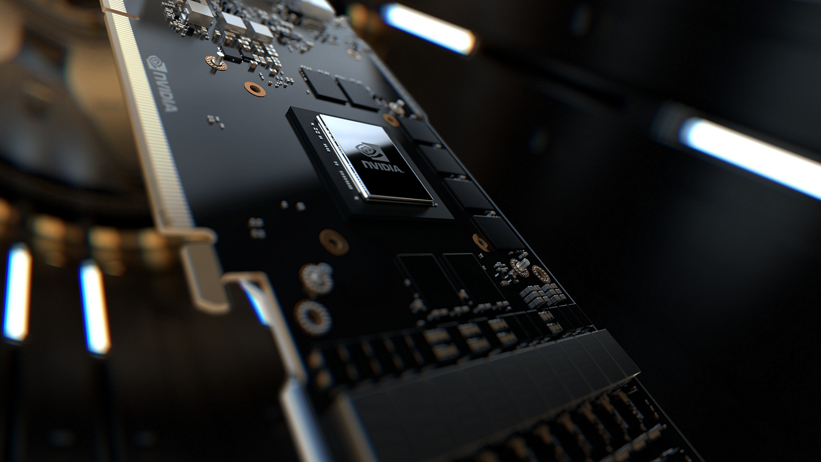 A close-up of an Nvidia graphics chip on a chip board.