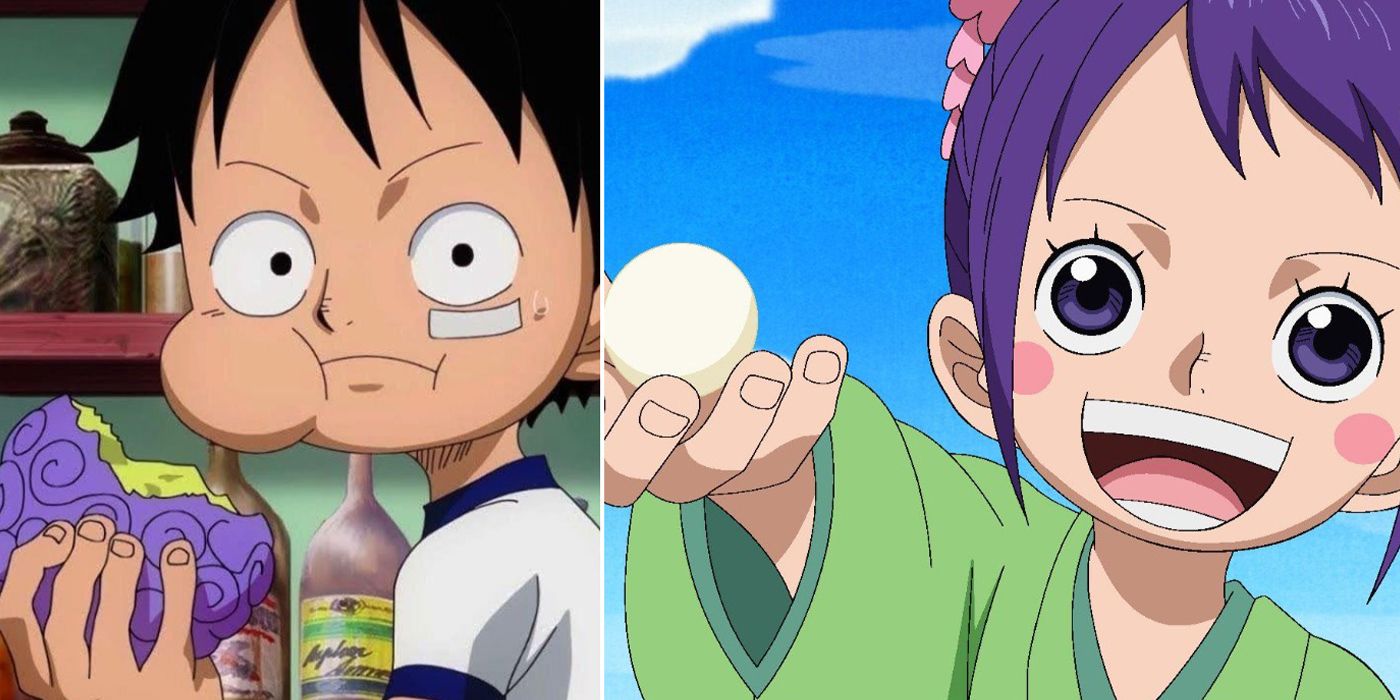 one piece luffy eating devil fruit and otama showing devil fruit power