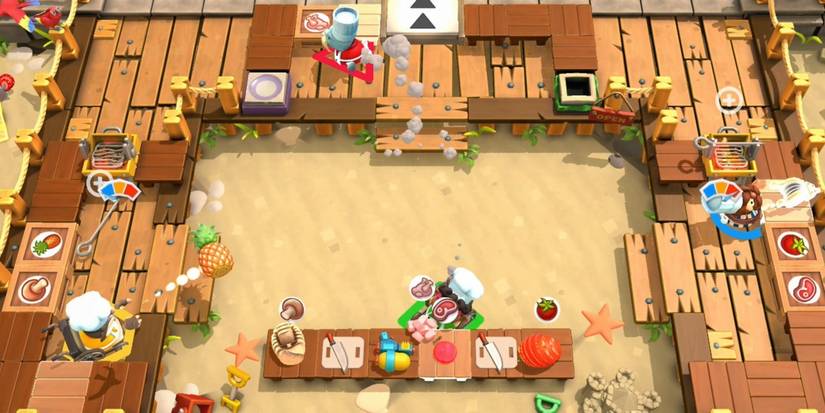 overcooked 2 players getting orders ready at beach kitchen