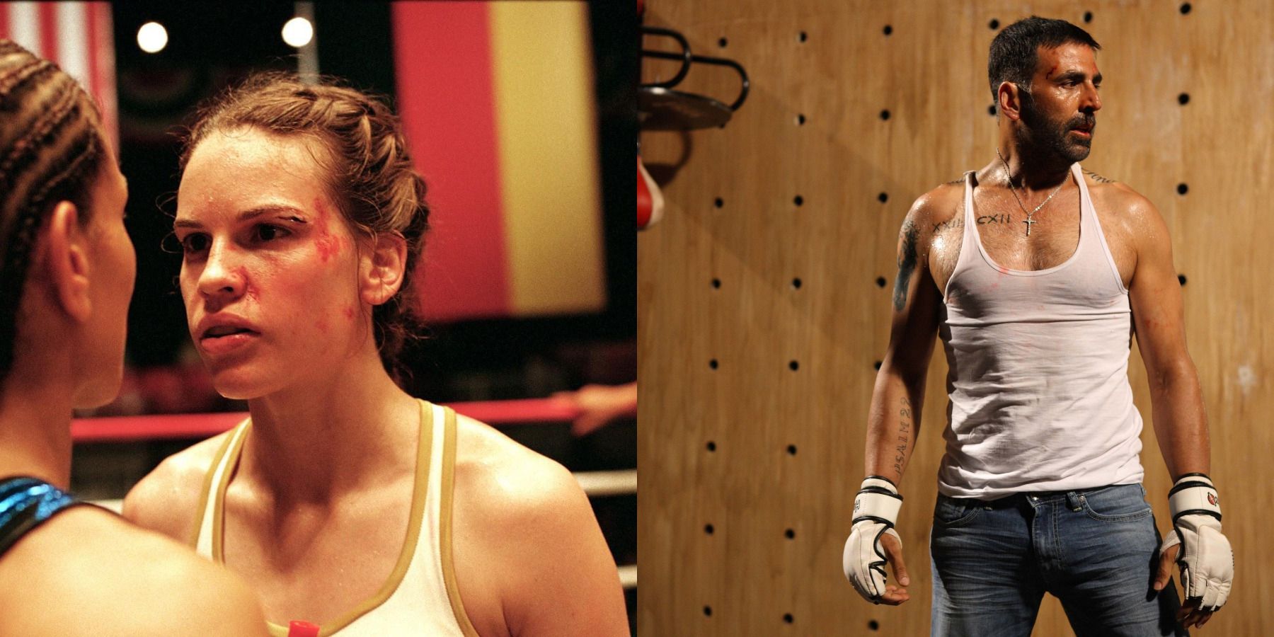 Fighting movies feature split image Million Dollar Baby and Brothers