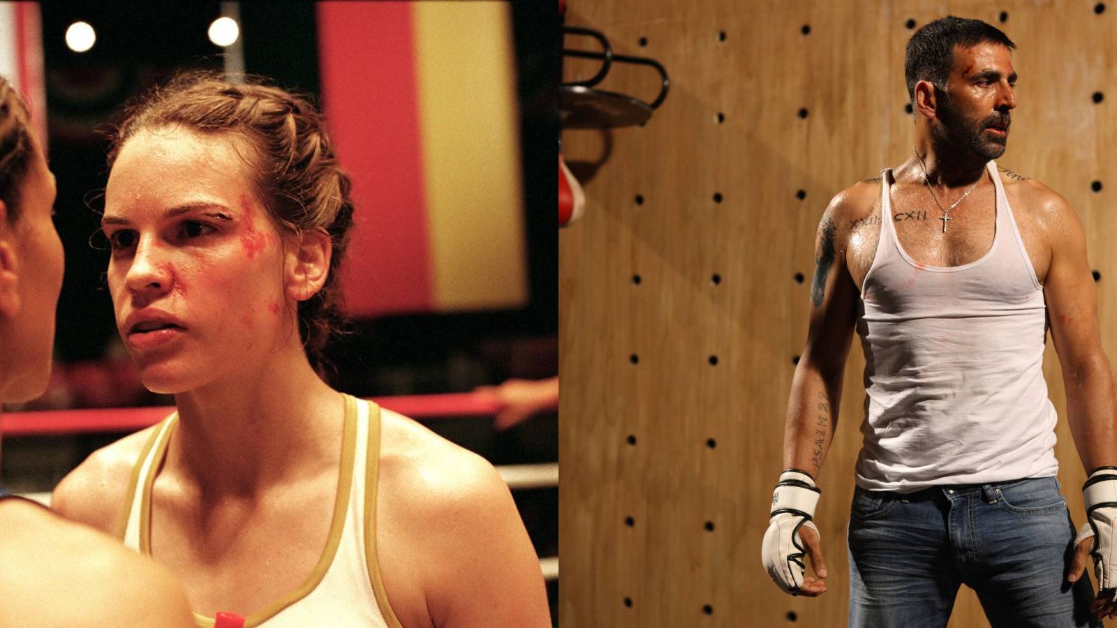 Fighting movies feature split image Million Dollar Baby and Brothers