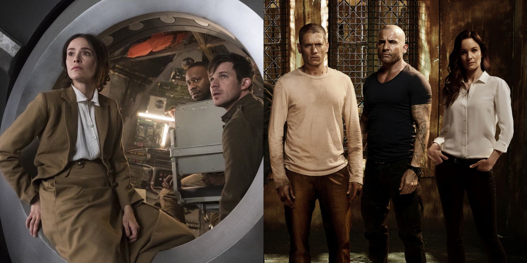 Canceled and revived shows feature split image Timeless and Prison Break