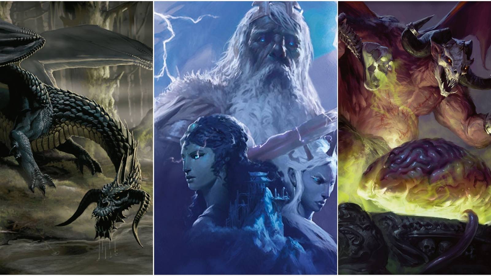 Black dragon, storm wizard, mind flayer