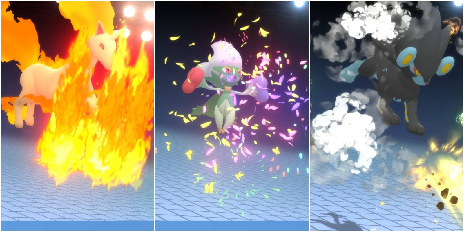 Rapidash, Roselia, and Luxray with stickers