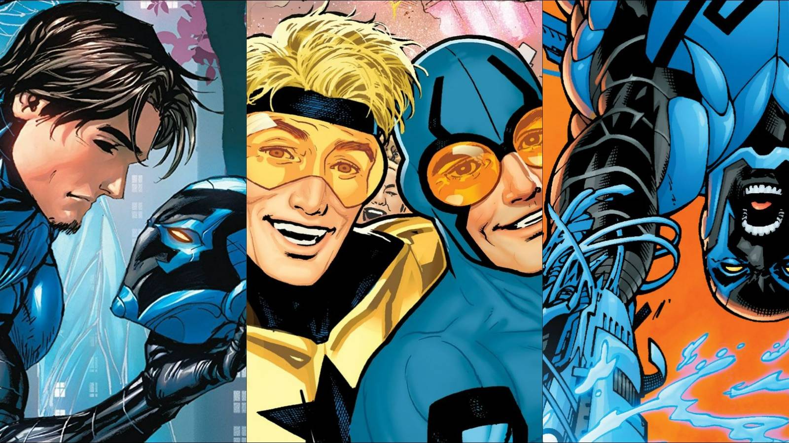 Three images of Blue Beetle from DC Comics