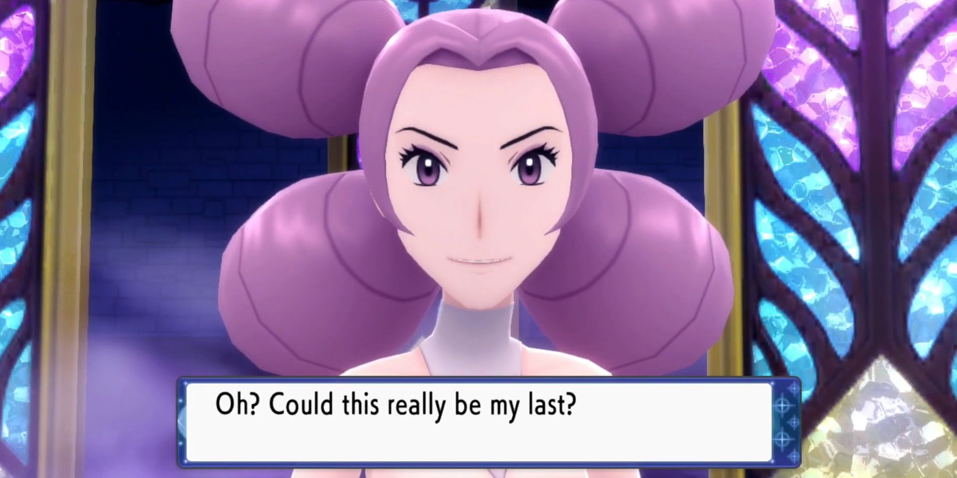 Fantina exclaiming that she only has one Pokemon left to use in battle