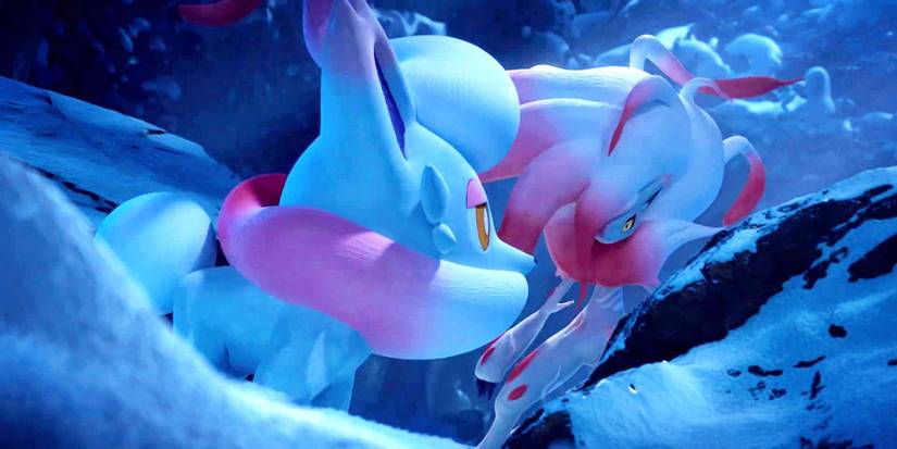 pokemon legends arceus zorua and zoroark in snow feature