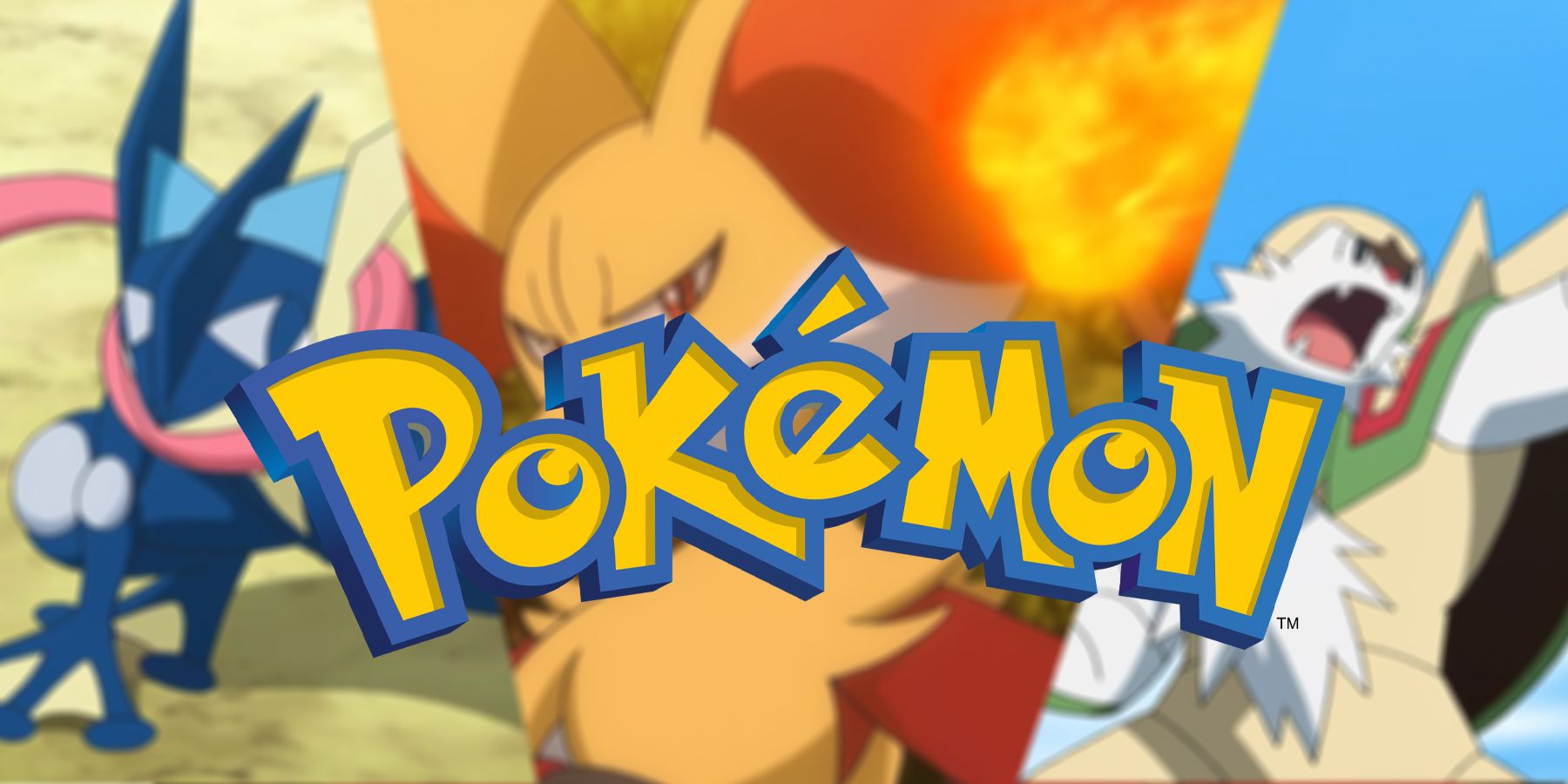 The Pokemon logo with Greninja, Delphox, and Chestnaught in the background.